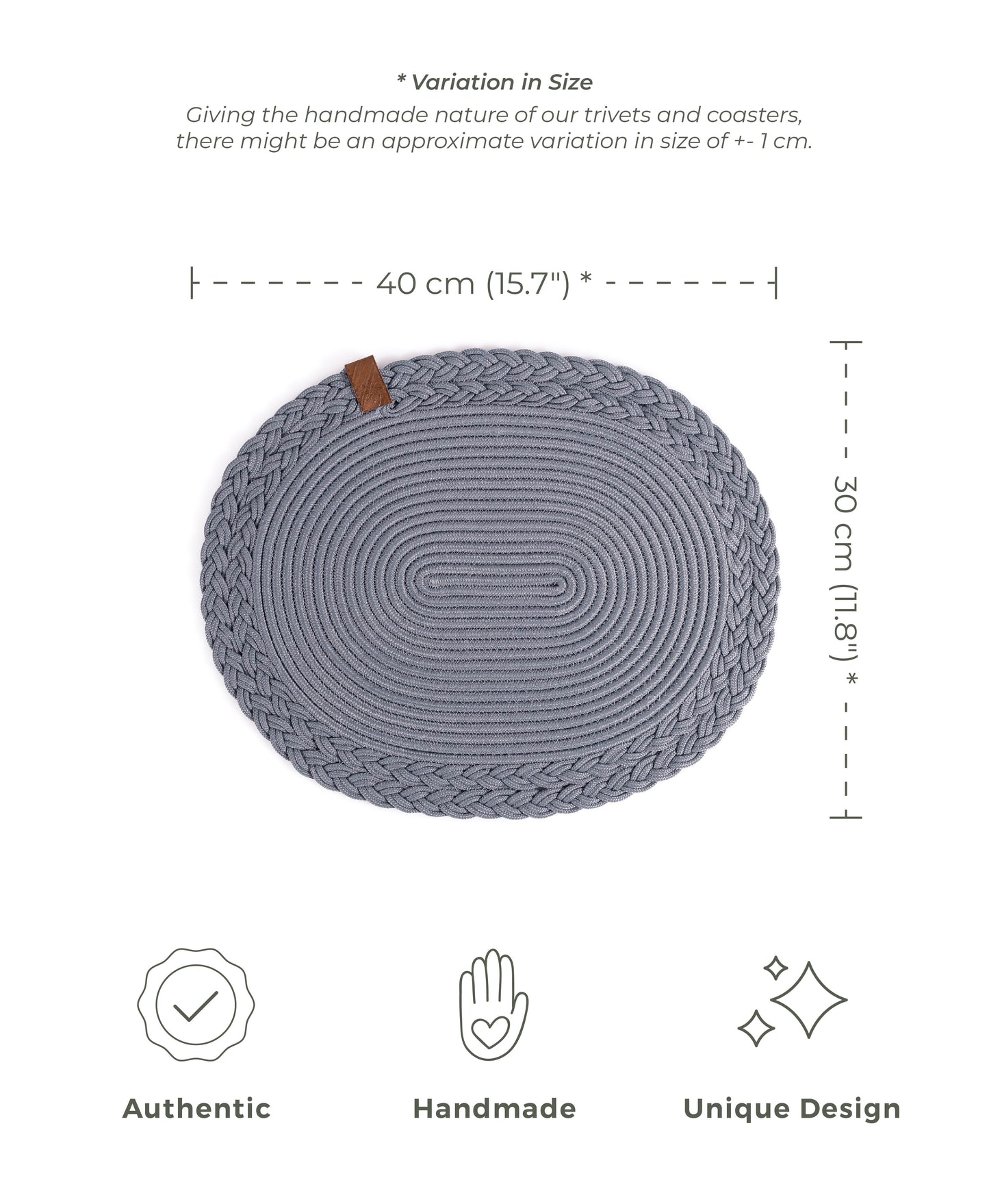 Oval Grey Table Placemat - 30 x 40 cm