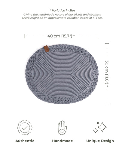 Oval Grey Table Placemat - 30 x 40 cm