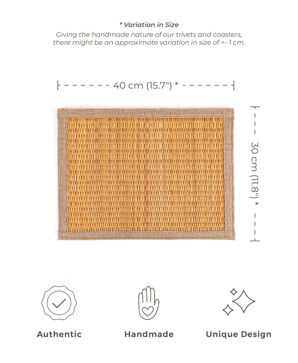 Rectangular darido placemat 40x30cm with woven natural fiber and beige border. - Smar Rectangular Placemat - 40x30cm