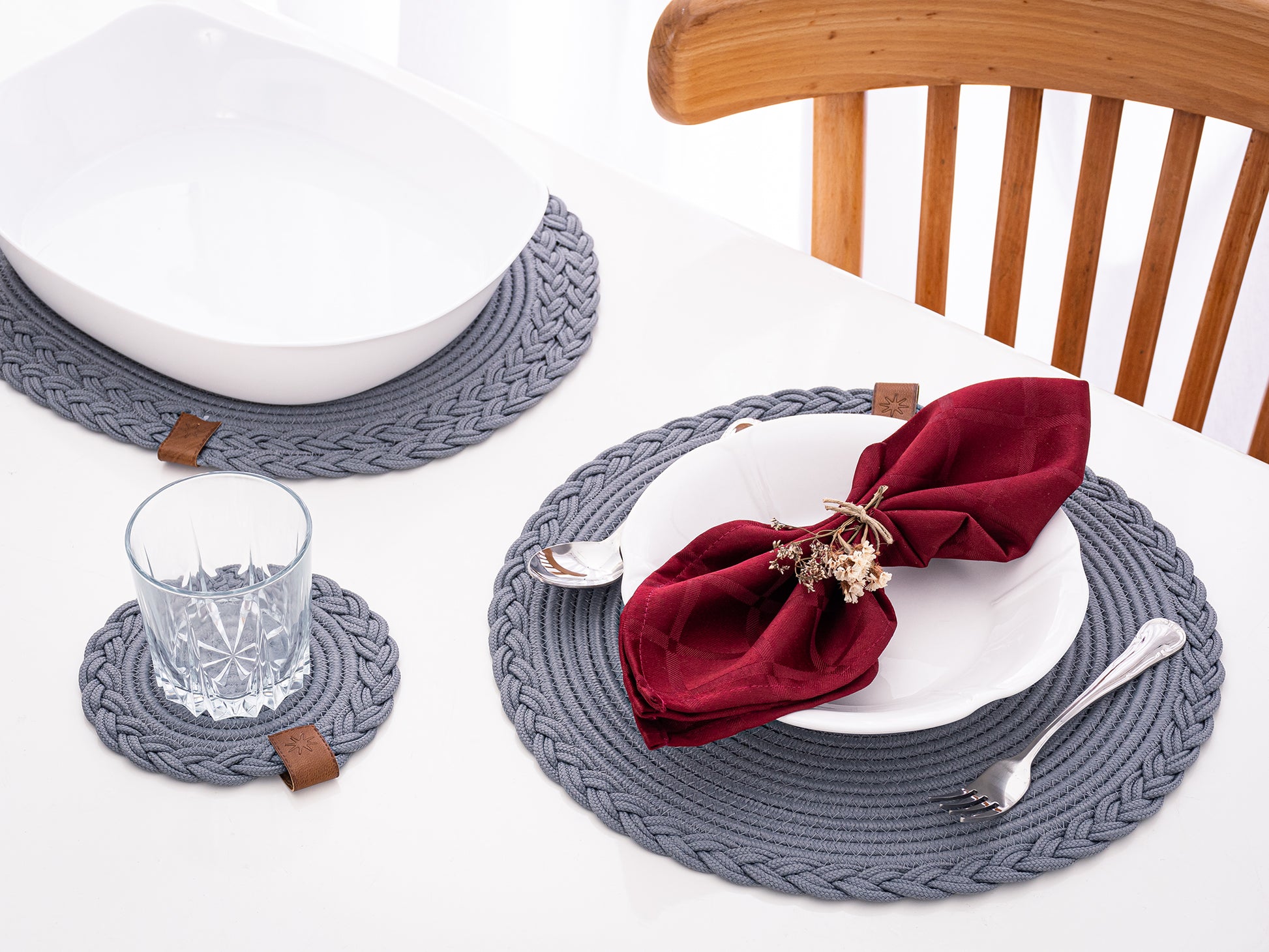 Braided Cotton Table Set – Handmade Placemats, Coasters & Oval Mats for Elegant Dining