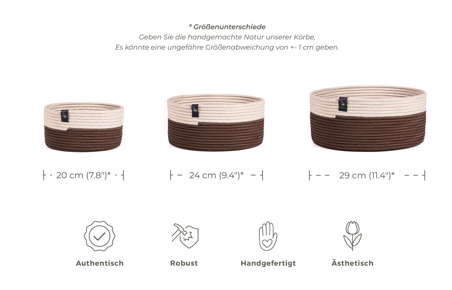 Set von 3 Körben aus Baumwolle in Beige und Braun