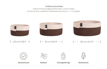 Set von 3 Körben aus Baumwolle in Beige und Braun