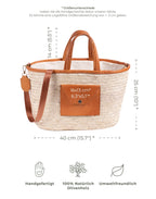 Darido woven shopping bag with brown leather pocket and handles, 40 cm wide. - Shopping Bag Saaf with Leather Pocket M