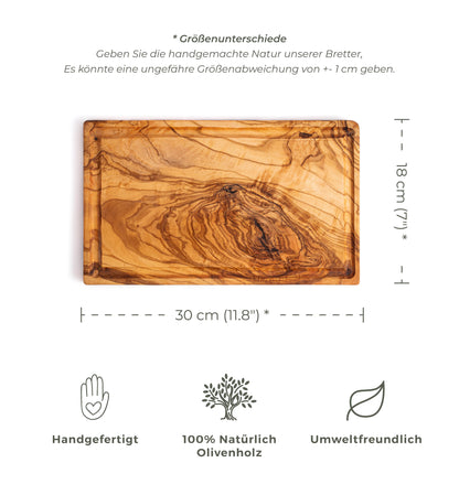 Olive Wood Rustic cutting board with groove - 30x18 cm