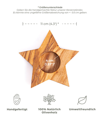 Olive Wood Tealight Holder - Star Shape - 10x10x2 cm