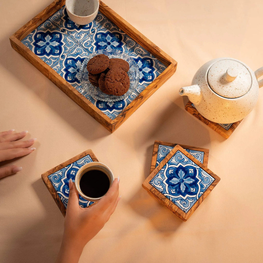 14-Piece Ceramic & Olive Wood Set