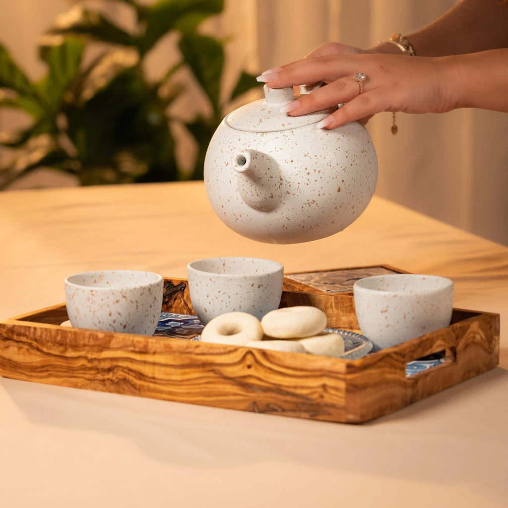 14-Piece Ceramic & Olive Wood Set