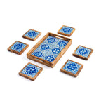 Olive Wood & Ceramic Tray with Matching Coasters – Handcrafted Mediterranean Set