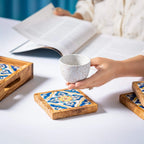 Set of Olive Wood & Ceramic Coasters – Handcrafted Mediterranean Design