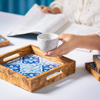 Olive Wood & Ceramic Tray – Handcrafted Serving Tray with Mediterranean Design