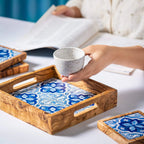 Olive Wood & Ceramic Tray with Matching Coasters – Handcrafted Mediterranean Set