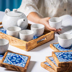 14-Piece Ceramic & Olive Wood Set