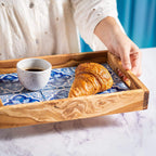 Olive Wood & Ceramic Tray – Handcrafted Serving Tray with Mediterranean Design