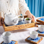 14-Piece Ceramic & Olive Wood Set