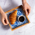 Olive Wood & Ceramic Tray – Handcrafted Serving Tray with Mediterranean Design