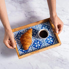 Olive Wood & Ceramic Tray – Handcrafted Serving Tray with Mediterranean Design