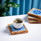 Set of Olive Wood & Ceramic Coasters – Handcrafted Mediterranean Design