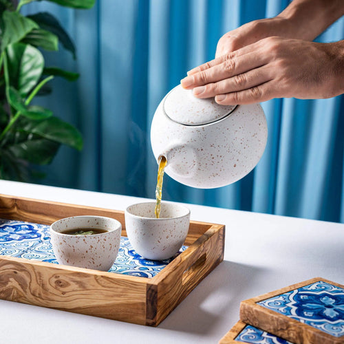 14-Piece Ceramic & Olive Wood Set