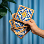 Set of Olive Wood & Ceramic Coasters – Handcrafted Mediterranean Design