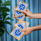 Olive Wood & Ceramic Tray with Matching Coasters – Handcrafted Mediterranean Set