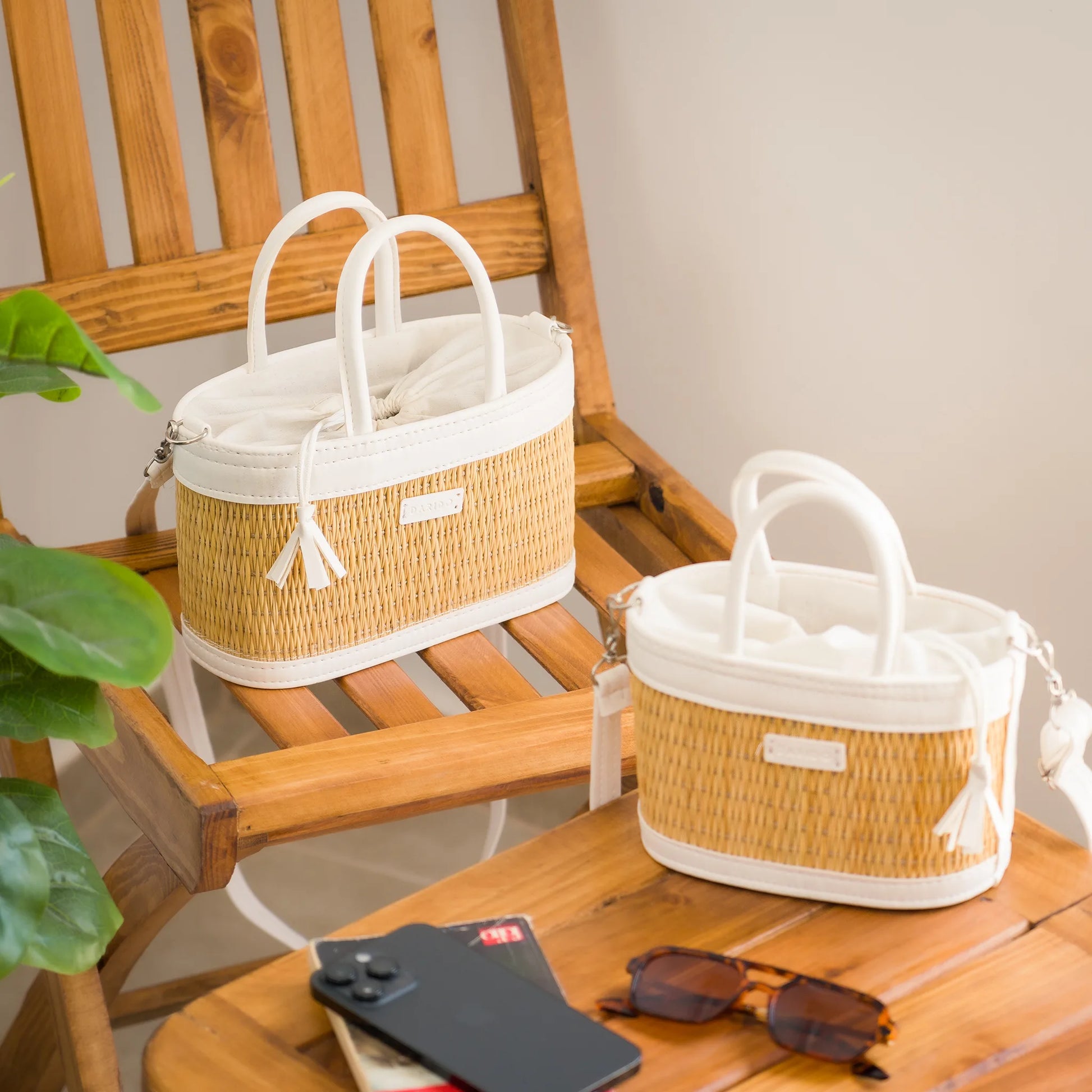 Handmade Natural Fiber Handbag – Couffin Coquette with Detachable Strap