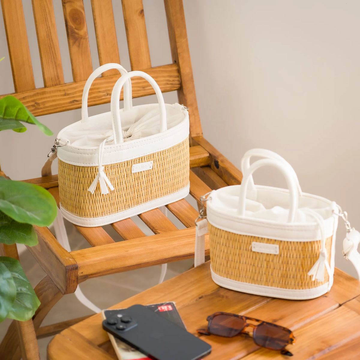 Coquette handmade natural fiber and vegan leather bag – product view 25