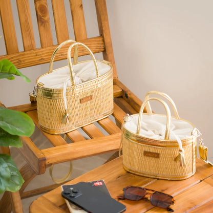 Handmade Natural Fiber Handbag – Couffin Coquette with Detachable Strap