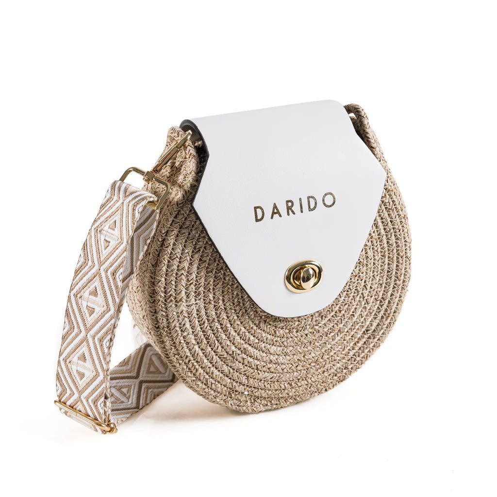 Blana & Amla – Handmade Round Woven Crossbody Bag with Eco-Leather Flap