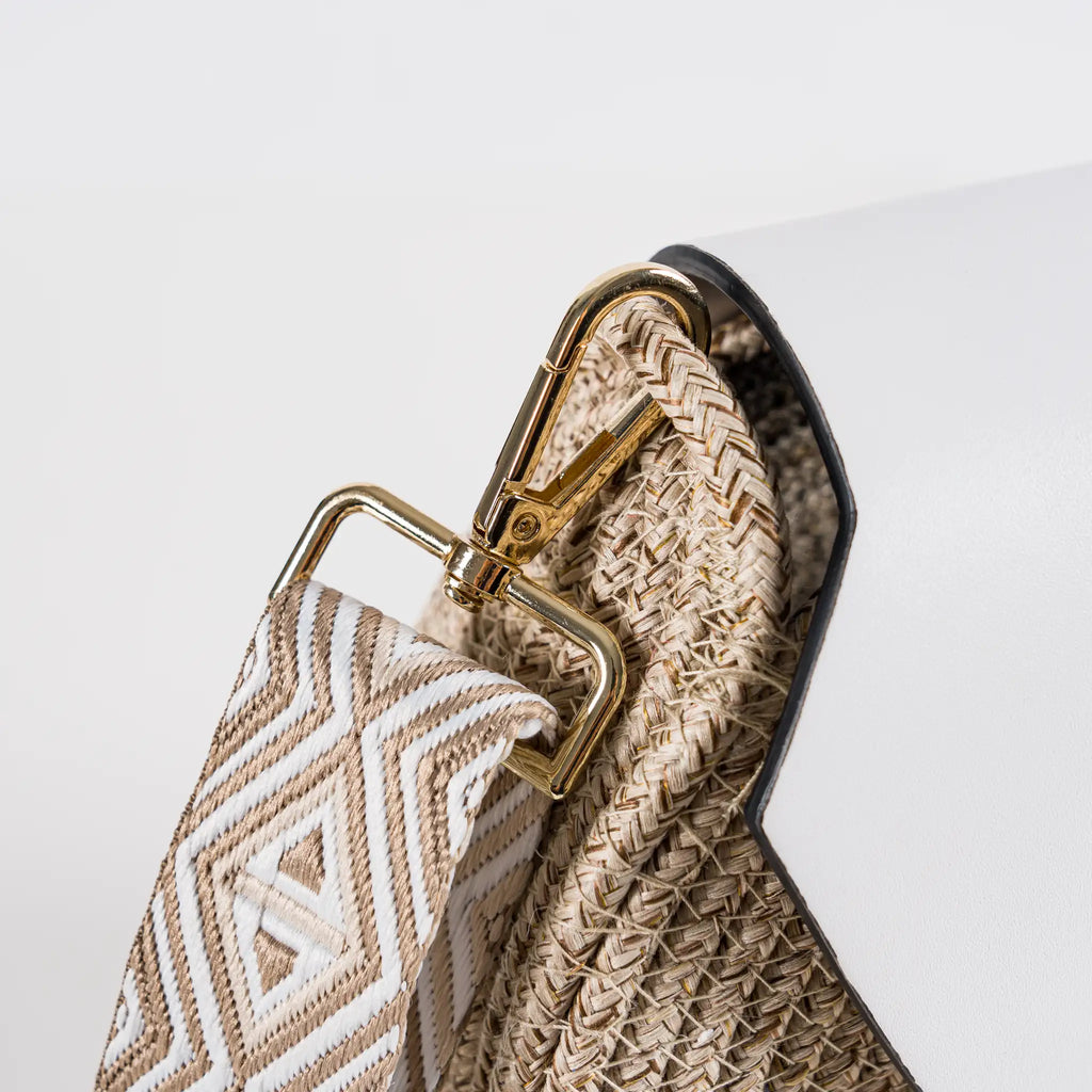 Blana & Amla – Handmade Round Woven Crossbody Bag with Eco-Leather Flap