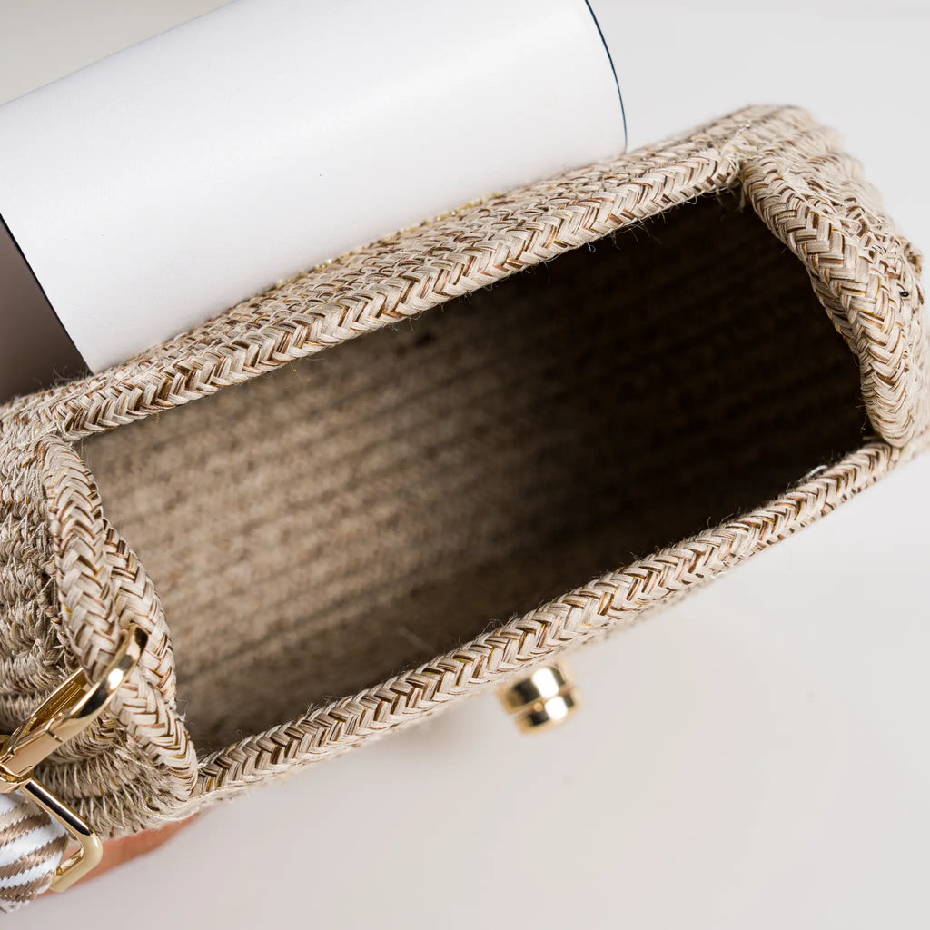 Blana & Amla – Handmade Round Woven Crossbody Bag with Eco-Leather Flap