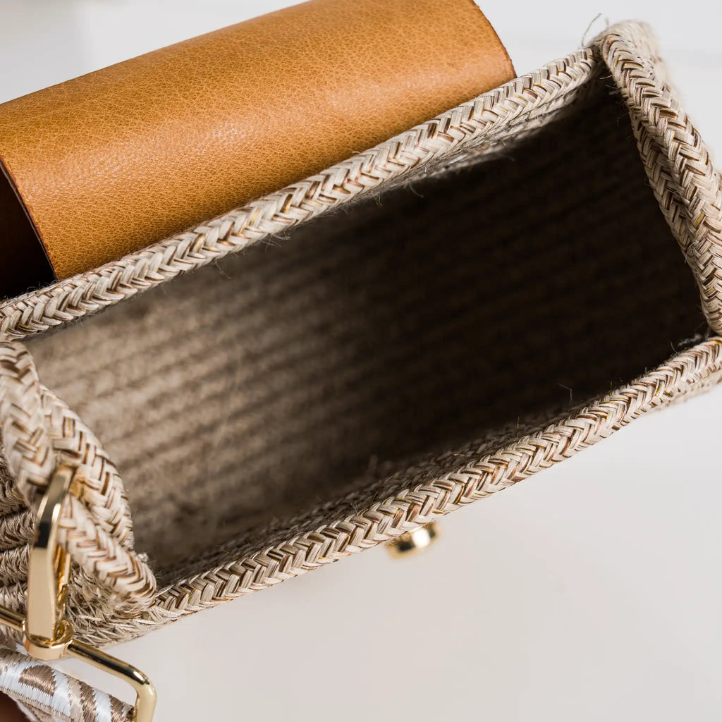 Blana & Amla – Handmade Round Woven Crossbody Bag with Eco-Leather Flap