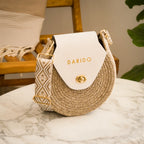 Blana & Amla – Handmade Round Woven Crossbody Bag with Eco-Leather Flap