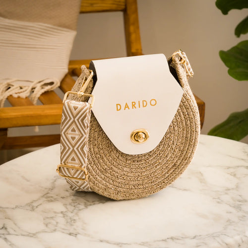 Blana & Amla – Handmade Round Woven Crossbody Bag with Eco-Leather Flap