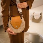 Blana & Amla – Handmade Round Woven Crossbody Bag with Eco-Leather Flap