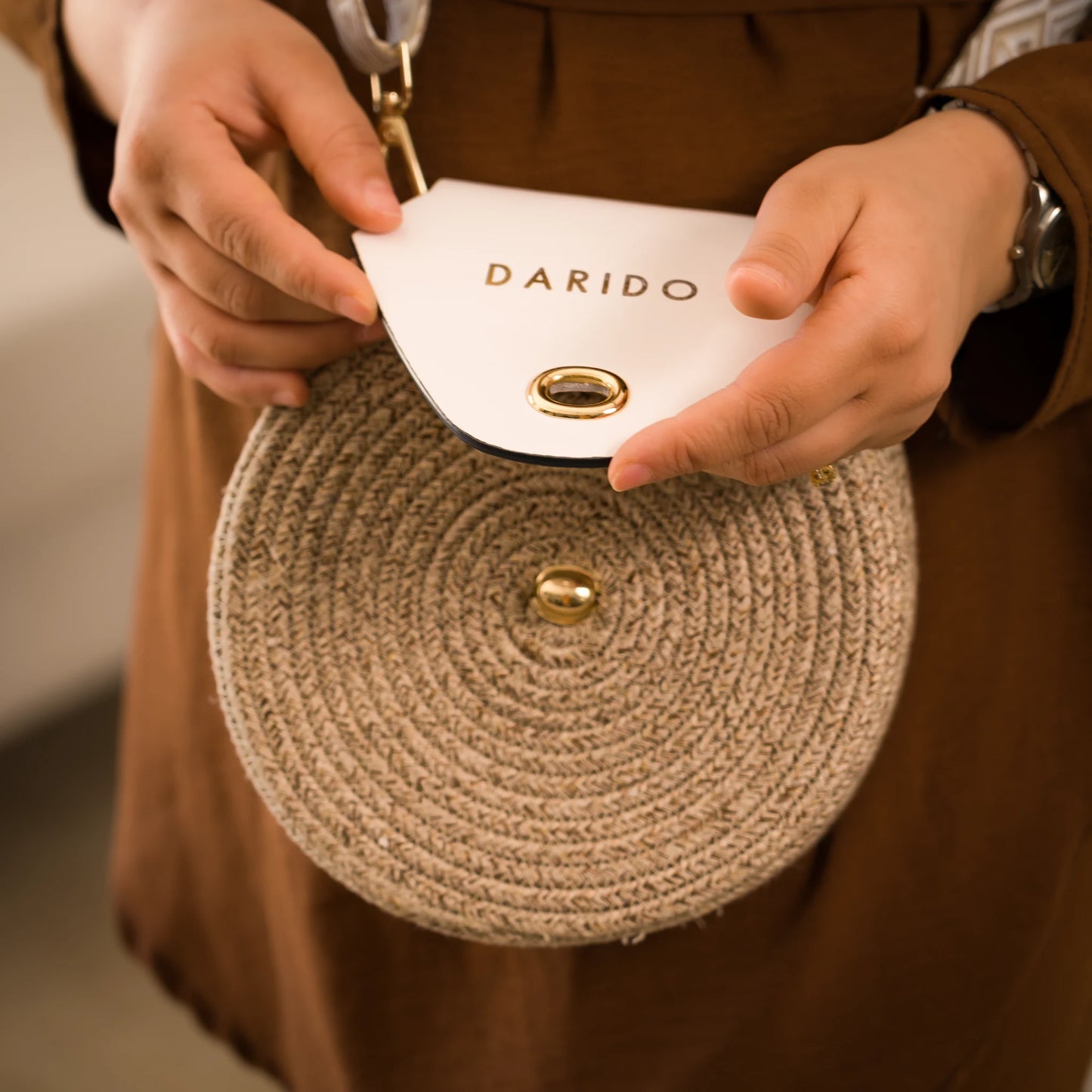 Blana & Amla – Handmade Round Woven Crossbody Bag with Eco-Leather Flap