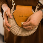 Blana & Amla – Handmade Round Woven Crossbody Bag with Eco-Leather Flap