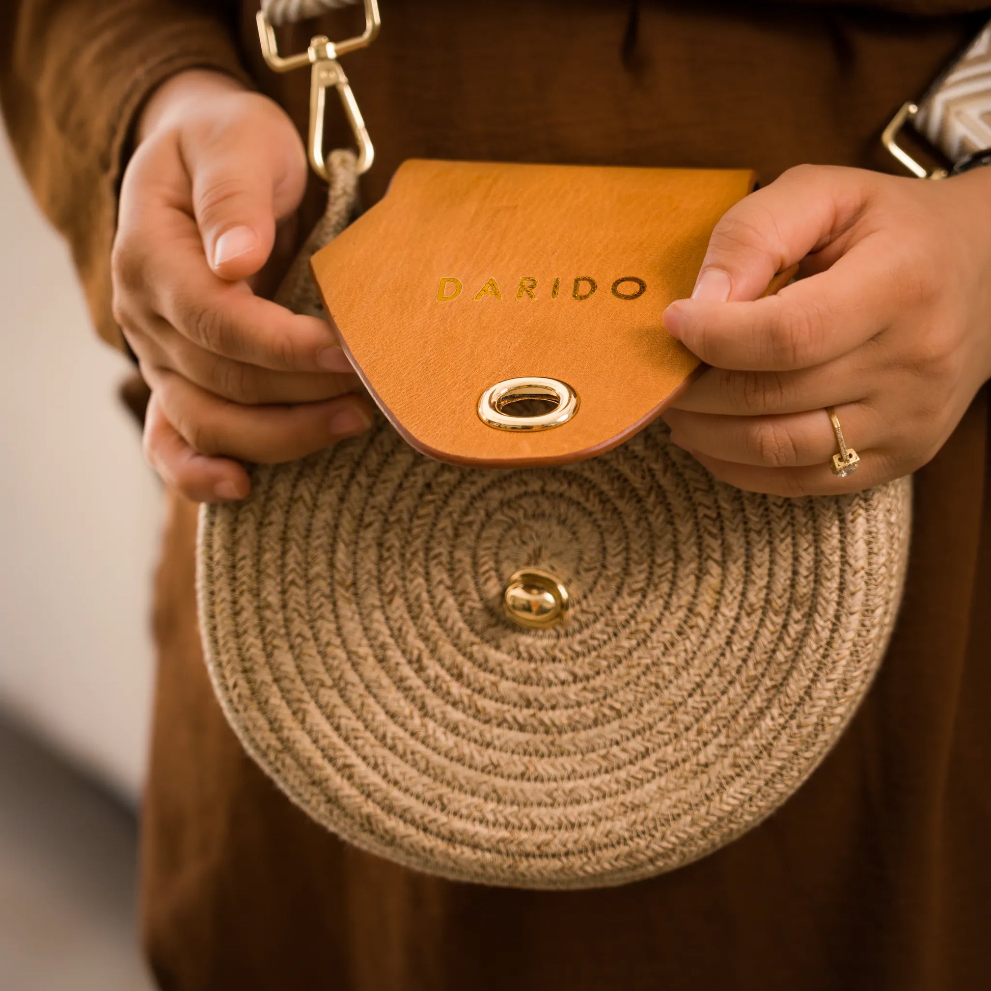 Blana & Amla – Handmade Round Woven Crossbody Bag with Eco-Leather Flap