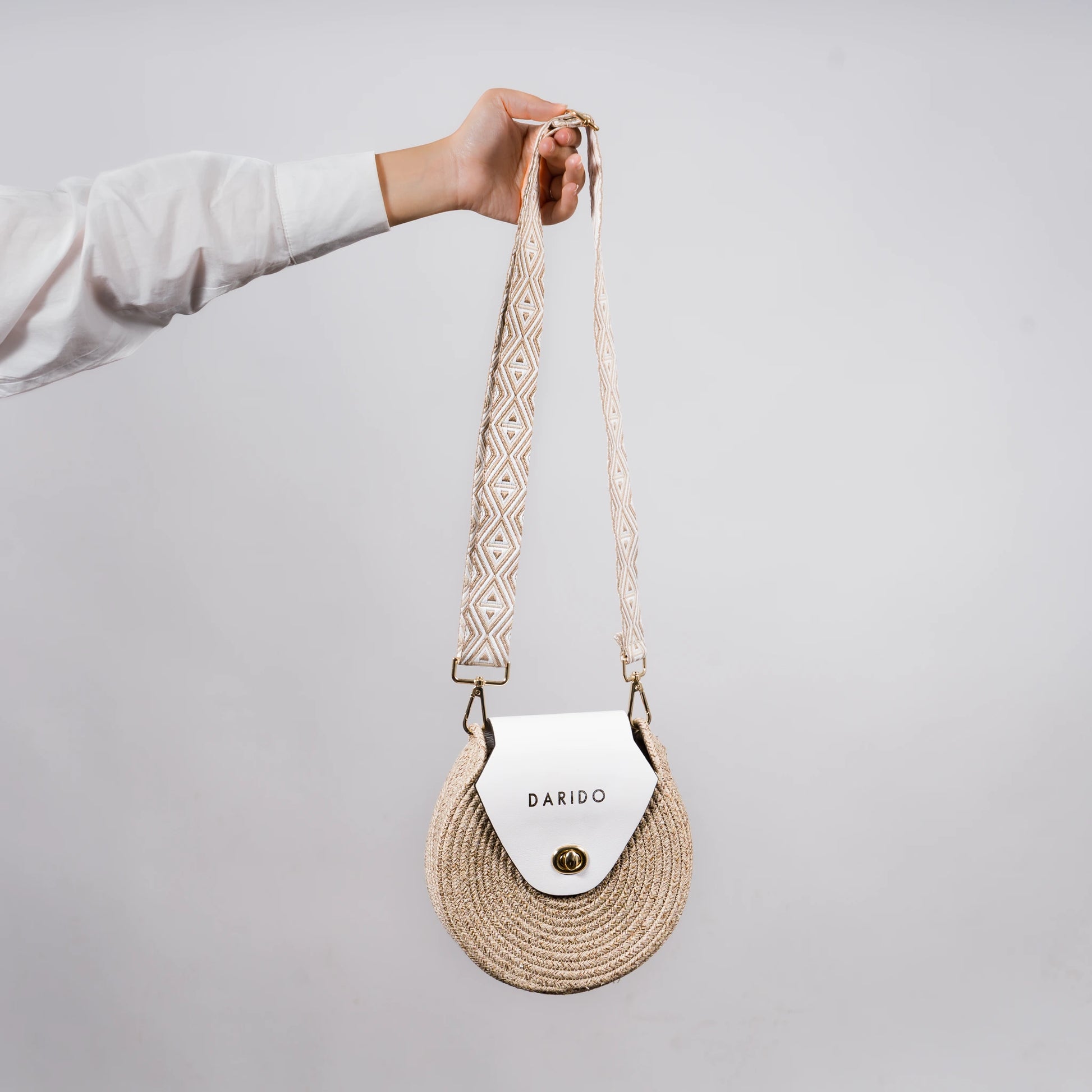 Blana & Amla – Handmade Round Woven Crossbody Bag with Eco-Leather Flap