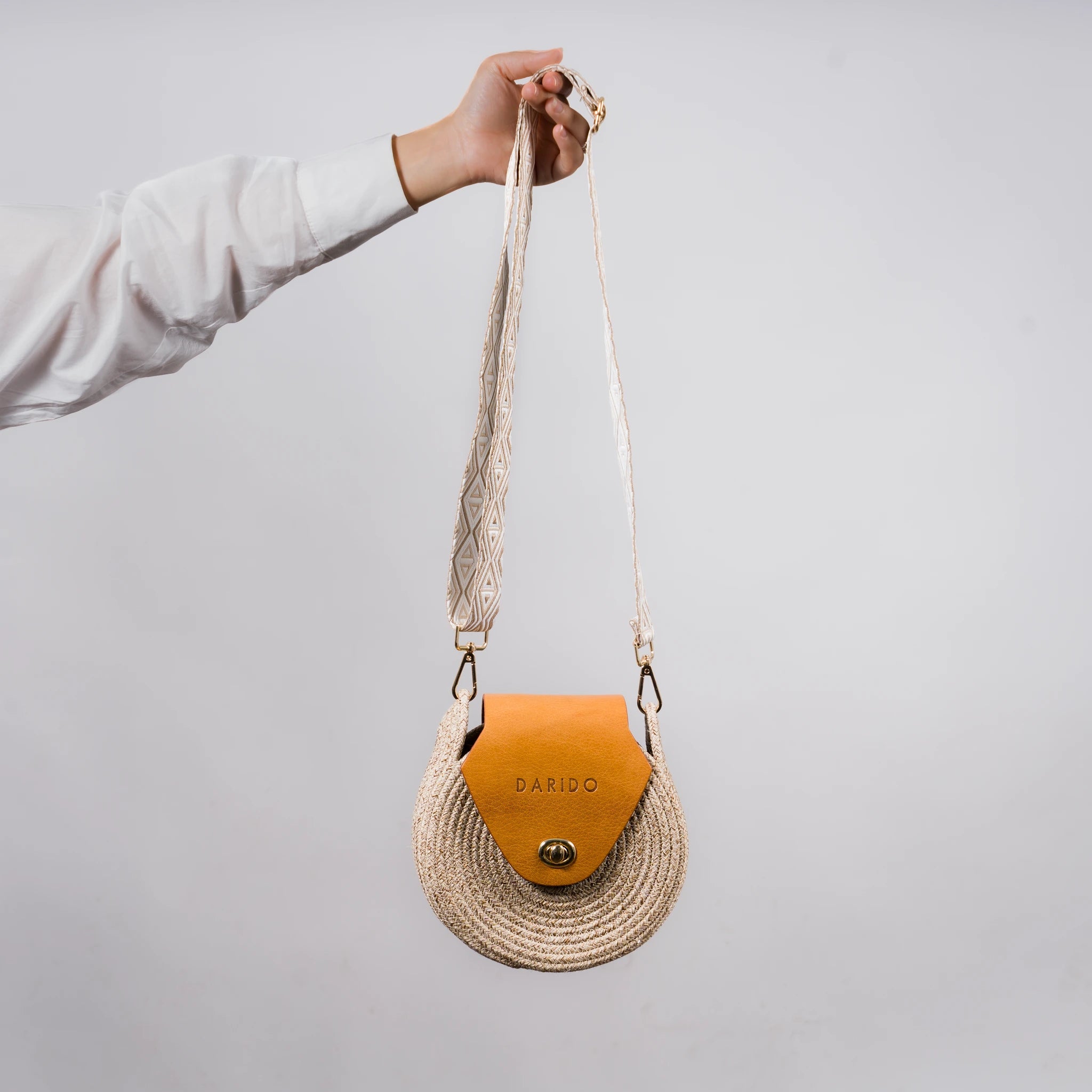 Blana & Amla – Handmade Round Woven Crossbody Bag with Eco-Leather Flap
