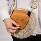 Blana & Amla – Handmade Round Woven Crossbody Bag with Eco-Leather Flap