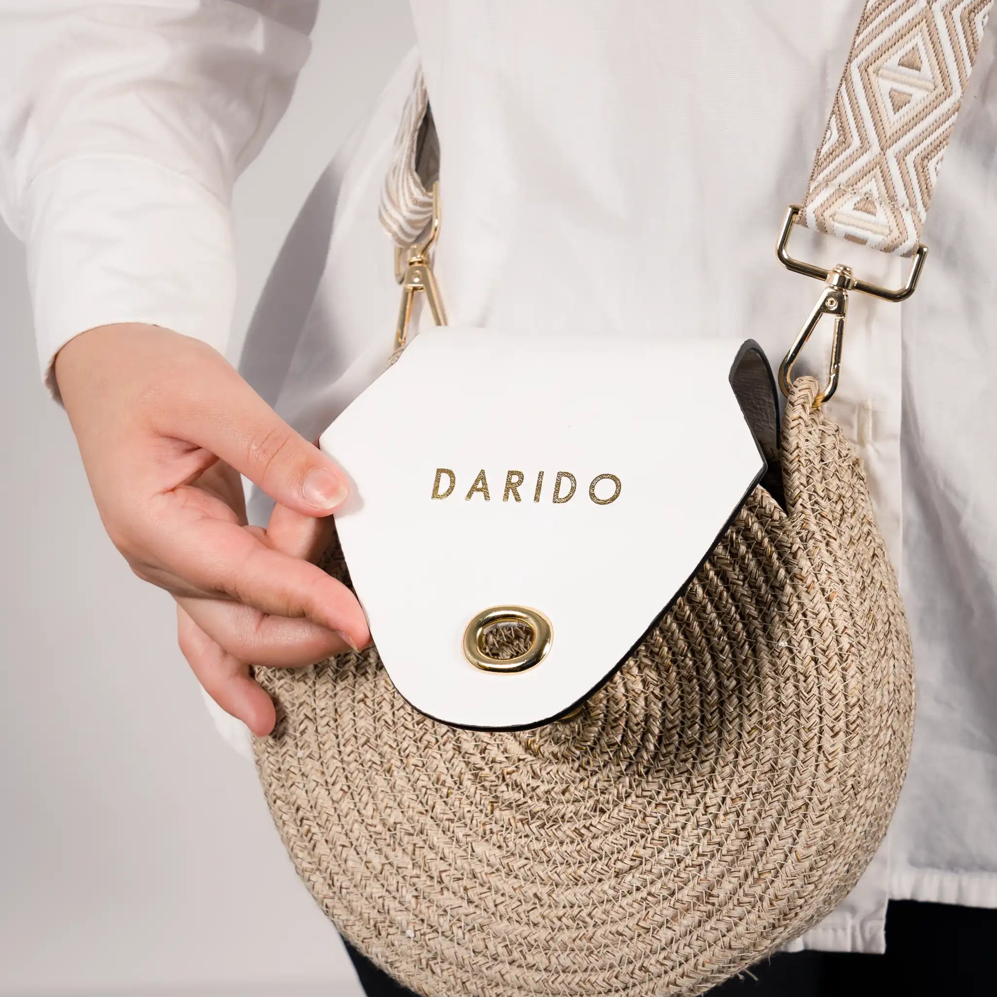 Blana & Amla – Handmade Round Woven Crossbody Bag with Eco-Leather Flap