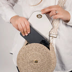 Blana & Amla – Handmade Round Woven Crossbody Bag with Eco-Leather Flap