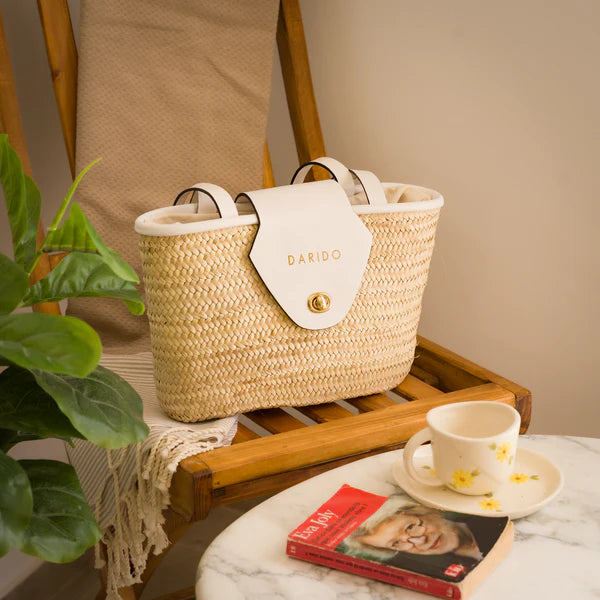 Perla – Handmade Natural Fiber HandBag with White Eco-Leather Flap