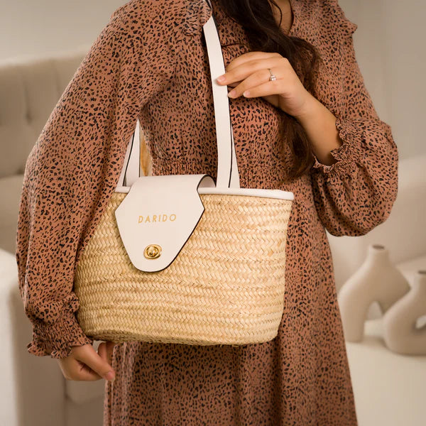 Perla – Handmade Natural Fiber HandBag with White Eco-Leather Flap