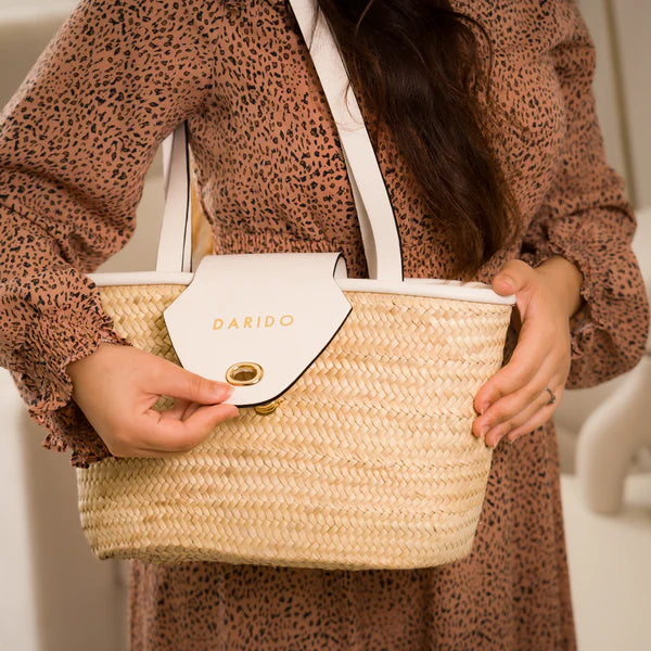 Perla – Handmade Natural Fiber HandBag with White Eco-Leather Flap