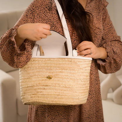 Perla – Handmade Natural Fiber HandBag with White Eco-Leather Flap