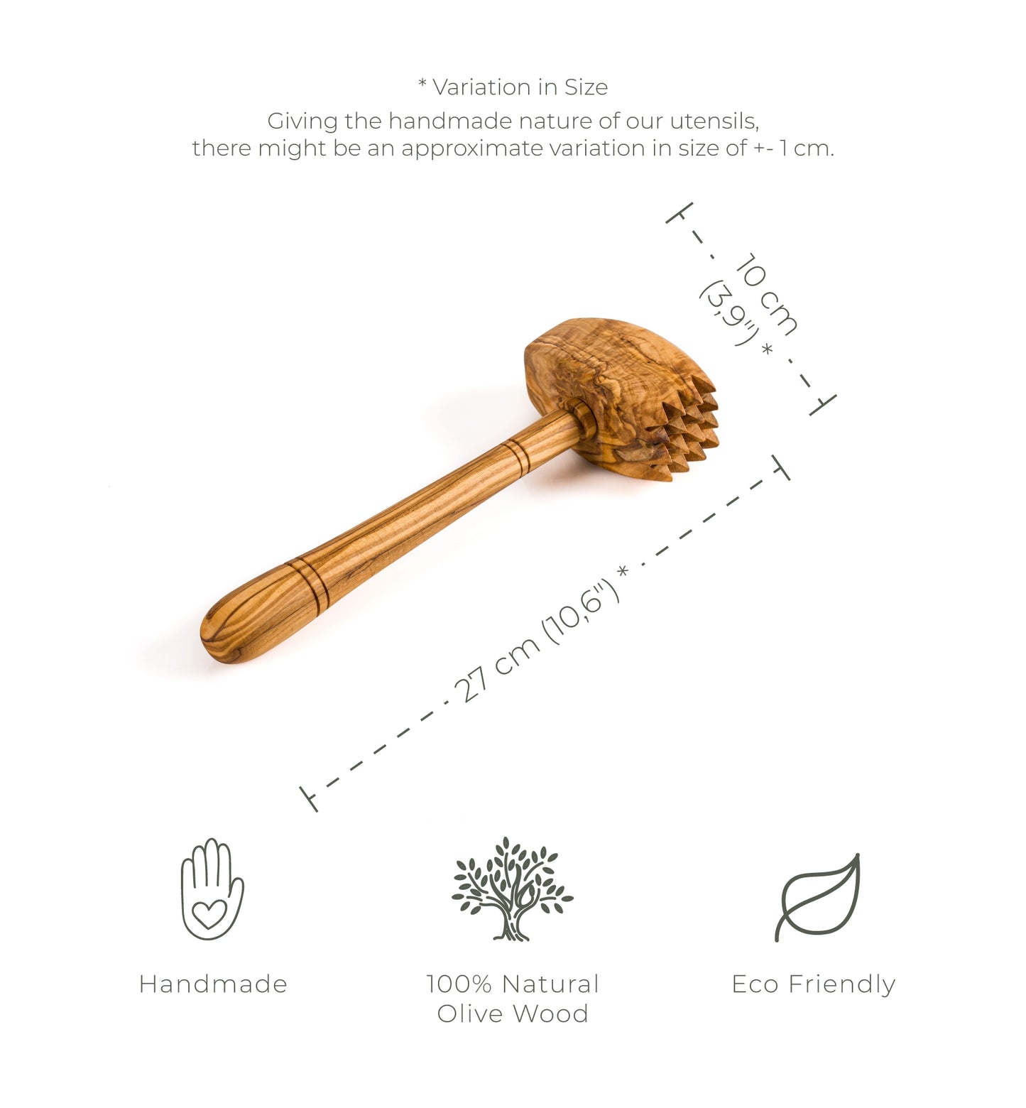 Handmade Olive Wood Meat Tenderizer – Double-Sided Wooden Meat Mallet