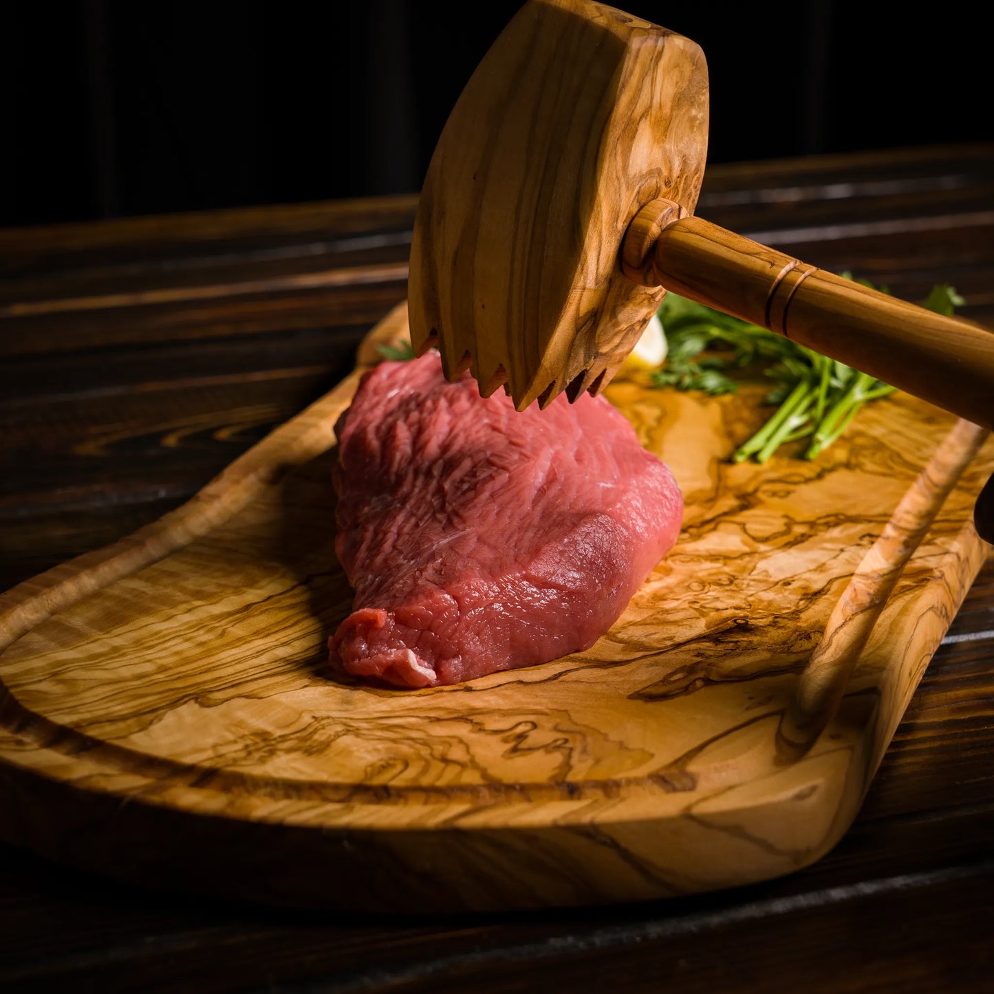 Handmade Olive Wood Meat Tenderizer – Double-Sided Wooden Meat Mallet