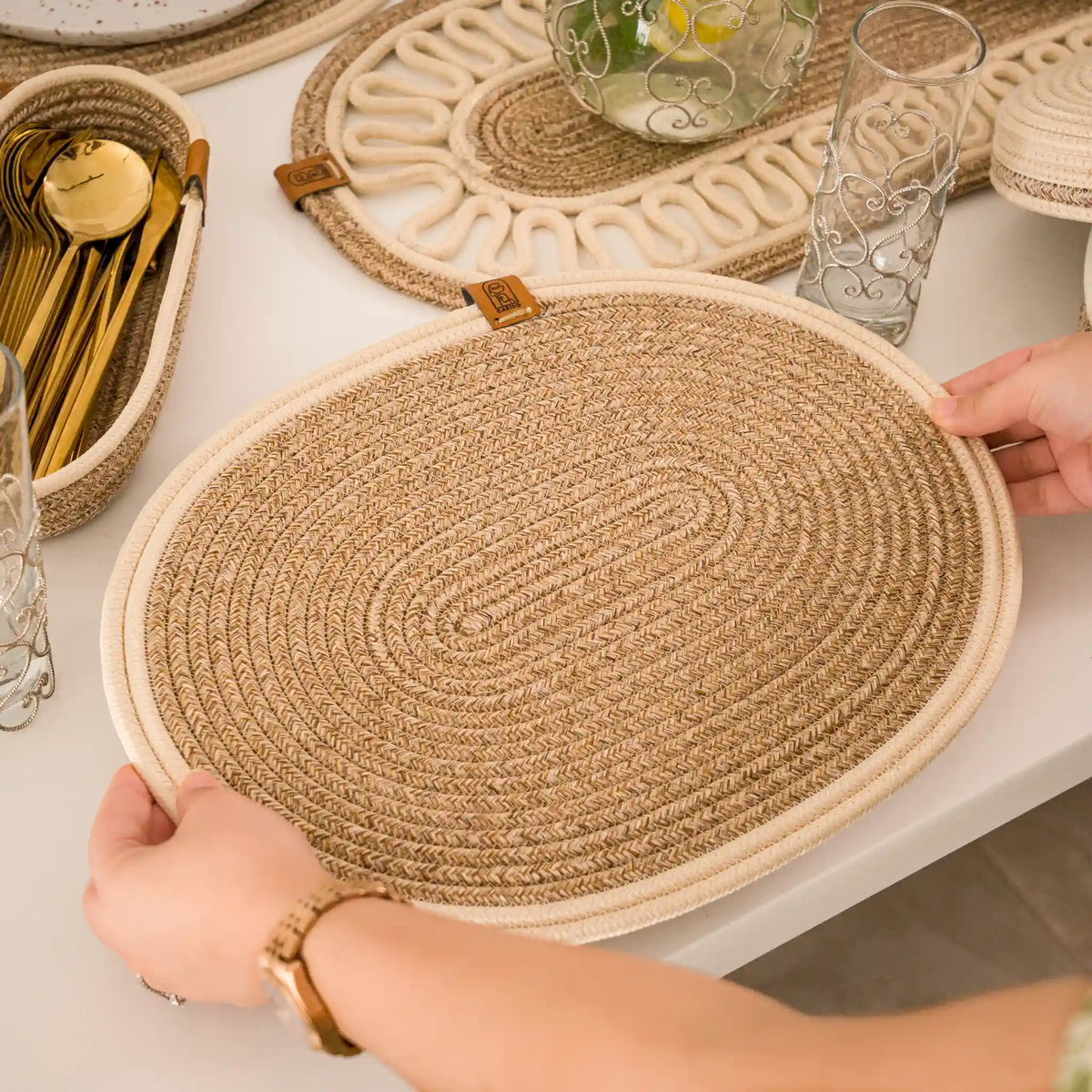 Handwoven Braided Cotton Table Set – detail view 25