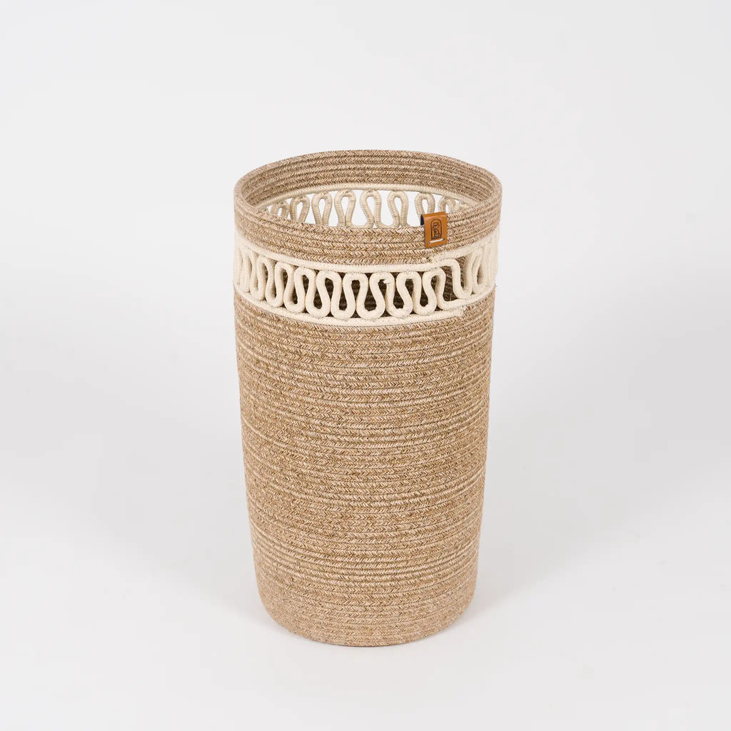 Handcrafted Braided Cotton Rope Umbrella Holder – product and lifestyle view 2